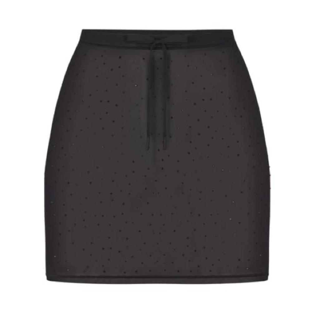 NWT Skims Mesh Rhinestone Swim Cover Up Mini Skirt Onyx  Resortwear Womens Small